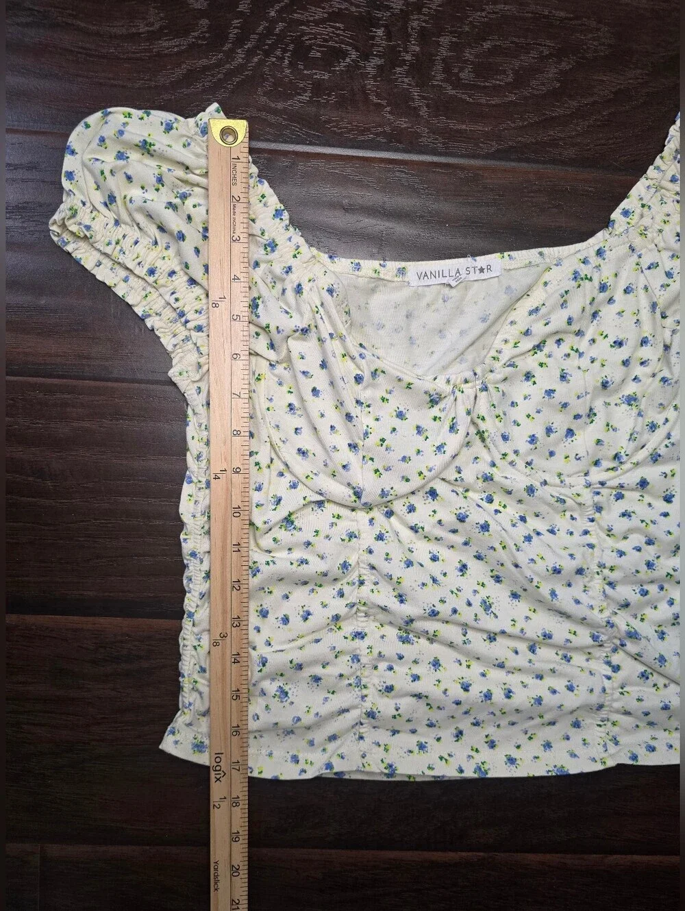 Vanilla Star Womens Floral Crop Top Short Blouse XL